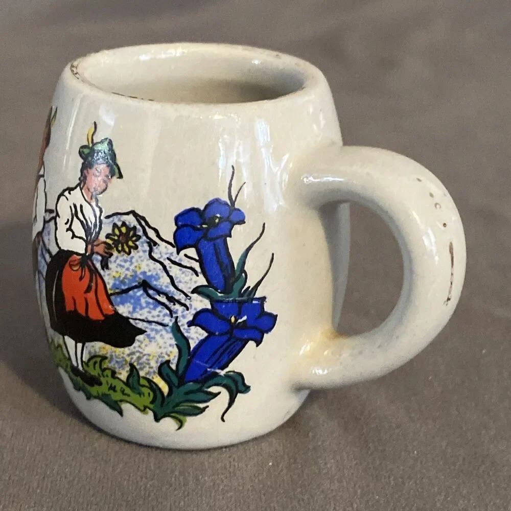 West Germany Stoneware Shot Glass Stein Mug With Handle Miniature Vintage